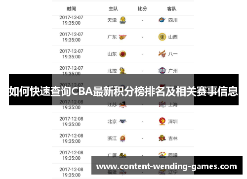 如何快速查询CBA最新积分榜排名及相关赛事信息