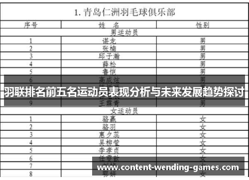 羽联排名前五名运动员表现分析与未来发展趋势探讨